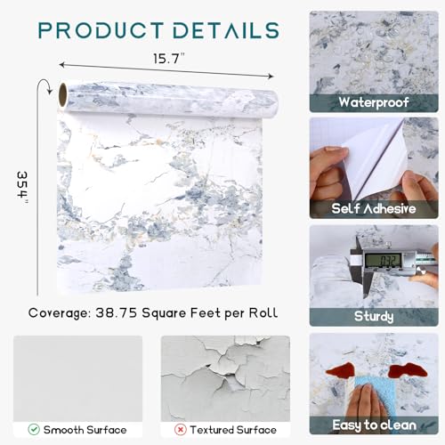VEELIKE Spruce White Marble Countertop Contact Paper Waterproof Peel and Stick Countertops for Kitchen Granite Marble Wallpaper 15.7''x354'' Self Adhesive Counter Top Vinyl Wrap for Kitchen Bathroom - size: 15.7" x 354"