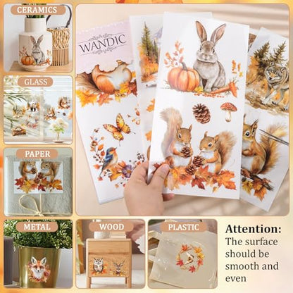 WANDIC 6 Sheets Rub On Transfer Stickers, Autumn Animals Theme Decals Waterproof Stickers for DIY Postcard Furnitures Albums Photos Deocr, 15 * 30cm - color: Autumn Animals
