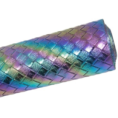 12"x54"Weave Faux Leather Fabric, Embossed Braided Faux Leather Roll for Crafts DIY and Upholstery Pleather Sheets (Rainbow Green) - color: Rainbow Green