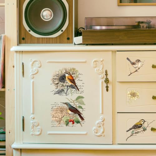 Peacoblue Retro Country Birds Rub On Transfers for Furniture Craft 6"x12" - style: Retro Country Style Birds