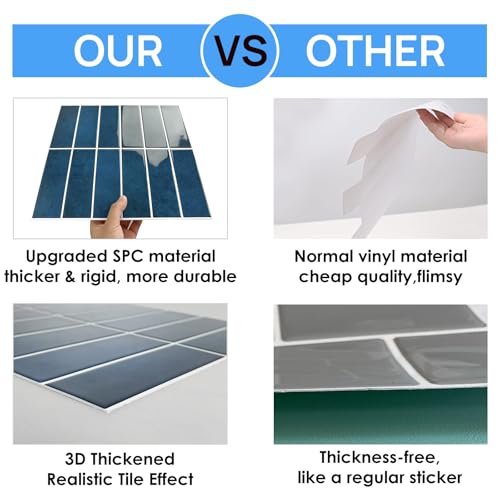 Peel and Stick Tile，New Upgrade Thicker Design Self Adhesive 12" x 12" Large Premium Peel and Stick Backsplash for Kitchen (Dark Blue). - color: Dark Blue