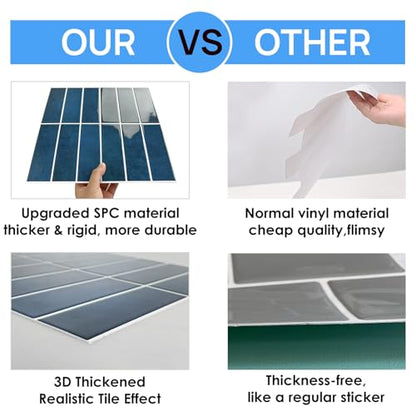Peel and Stick Tile，New Upgrade Thicker Design Self Adhesive 12" x 12" Large Premium Peel and Stick Backsplash for Kitchen (Dark Blue). - color: Dark Blue