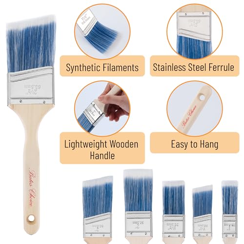 Bates Paint Brush Set - 5 Angled Brushes, 1", "1.5", "2", "2.5" - Treated Wood Handles for Walls, Stain & Furniture - color: Wood Handle Angle, size: 5 Pack, 1", 1.5", 2", 2.5"