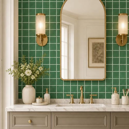 Commomy Thicker Green Peel and Stick Tiles - 10 pcs of 12" x 12" - color: Square Green & Thicker Design