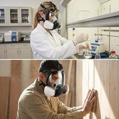 Reusable Full Face Respirator Mask for Chemicals,Spray Painting,Sanding,Epoxy Resin,Industrial,Paint,Grinding work.