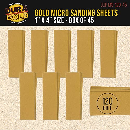 Dura-Gold Premium 1" x 4" Gold Sandpaper Micro Sheets, 120 Grit (Box of 45) - style: 120 Grit