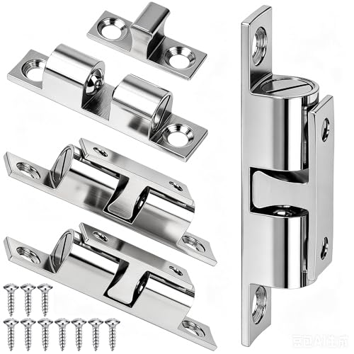 4PCS 60mm Solid Brass Adjustable-Tension Double Roller Catch, Heavy Duty Cabinet Latch Hardware for Closet Cupboard Wardrobe French Doors, Silver Finish - size: 60mm