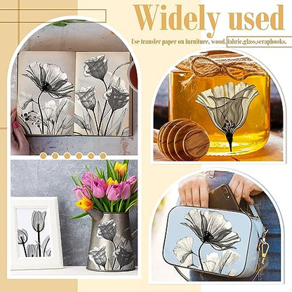 Sinmoe 4 Sheets Rub on Transfers, Watercolor Floral Decals, Black