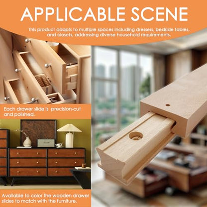 Wood Drawer Slides 16 Inch, Solid Beech Wood Center Guide Track Replacement - size: 15-3/4“