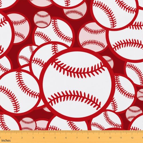 Baseball Fabric By The Yard, Sports Upholstery Fabric, Competitive Game Decorative Fabric, Softball Indoor Outdoor Fabric, Geometric Cartoon Hand Drawn DIY Art Waterproof Fabric, Red White, 10 Yards - color: Multi 11, size: 10 Yards