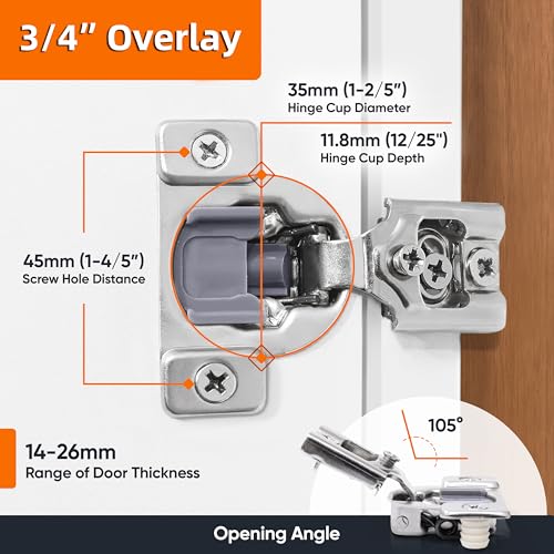 Decobasics 4 Pack Soft Close Cabinet Hinges – 7/16" Overlay for Kitchen Cabinet Doors, Face Frame Concealed Hidden Hinges – Stainless Steel, Self-Closing with 3-Way Adjustment & Slow Close Damper - size: 7/16 Inch