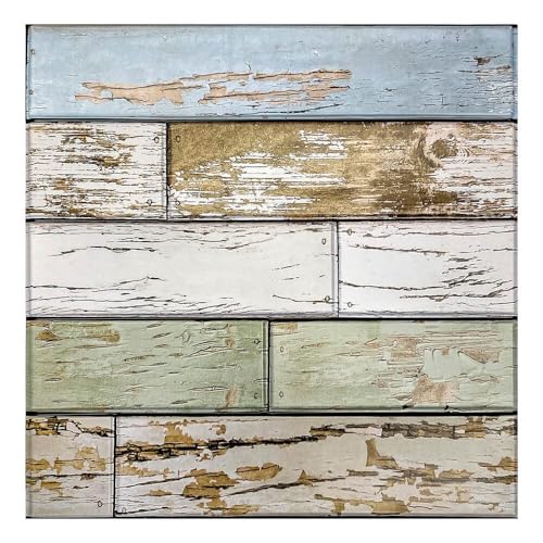 Commomy 3D Faux Wood Peel and Stick Wall Tiles 10 Pcs 11.8" x 11.8" - color: Wood-AB