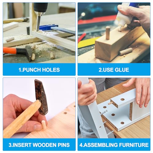PATIKIL 1/4 Wooden Dowel Pins 144Pcs M6x20mm Wood Dowel Pins Hardwood Pegs - size: M6x20mm