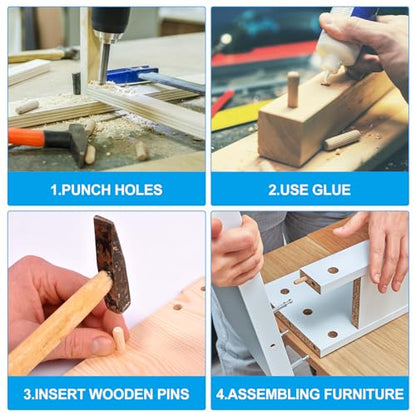 PATIKIL 1/4 Wooden Dowel Pins 144Pcs M6x30mm Wood Dowel Pins Hardwood Pegs