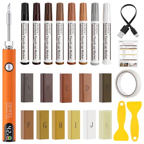 DEWEL Laminate Wood Floor Repair Kit with Heat Pen, 11 Color Hard Wax Sticks & 8 Furniture Touch Up Markers, Wood Scratch Repair Kit for Floor, Table, Cabinet, Door, Vinyl & Hardwood - color: Markers