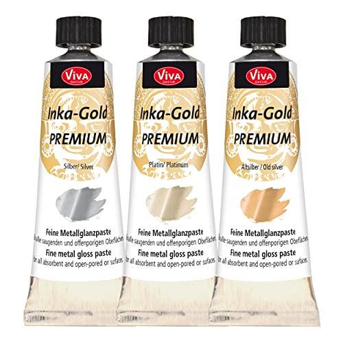 Viva Decor Inka Gold Premium 3 x 1.41 oz – SILVER SHINE COLLECTION – Gilding Wax & Metallic Finish for Shiny Effects on Wood, Canvas, Clay, Concrete, Fast Drying, For Antique Patina Effects - color: % SILVER SHINE