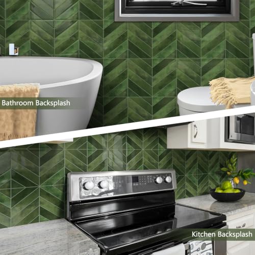 10 Sheets Thicker Herringbone Peel and Stick Backsplash - color: Forest Green