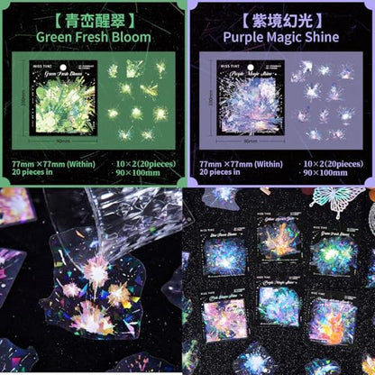 120 Pcs Holographic Splatter PET Stickers for Scrapbooking - color: Blossom Sparks Series