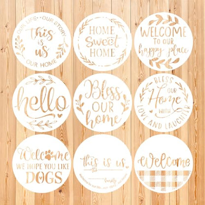 12" Round Stencils Reusable for Crafts Painting on Wood 9 Pack