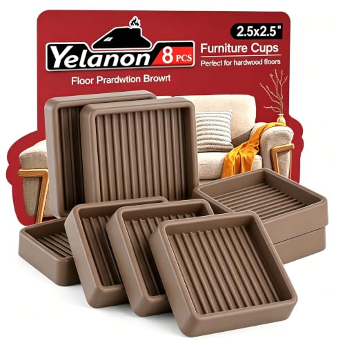 Non Slip Furniture Pads for Hardwood Floors -Yelanon 8Pcs 2.5” Coasters Cup - color: 8pcs2.5"square Brown