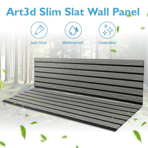 Art3d Six-Grid Design Slim Slat Wall Panel, 104 x 12 Inch, 4-Pack, Ash - color: Six-Grid Ash