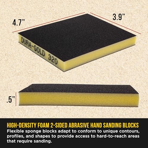 Dura-Gold Sanding Sponge for Wood, Metal, 320 Grit, 4.7" x 3.9", Box of 10 - style: 320 Grit