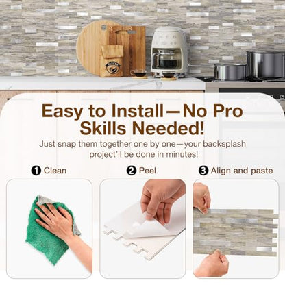 Peel and Stick Backsplash Tile Waterproof Removable PVC Wall Sticker 3D Faux Stone Marble Brick White Accent Panels (Gray - Yellow Stone - Metal Silver, 20 Tiles - 9 sq. ft. (0.84 M²)) - color: Gray - Yellow Stone - Metal Silver, size: 20 Tiles - 9 sq. ft