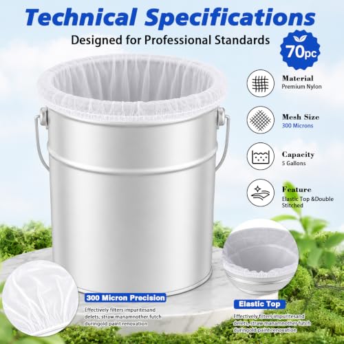 70 PCS 5 Gallon Paint Strainer, Paint Strainer Bags with Top Opening