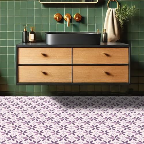 HOMETITUTE Purple Floral Petal Floor 12in Vinyl Tile - color: Purple