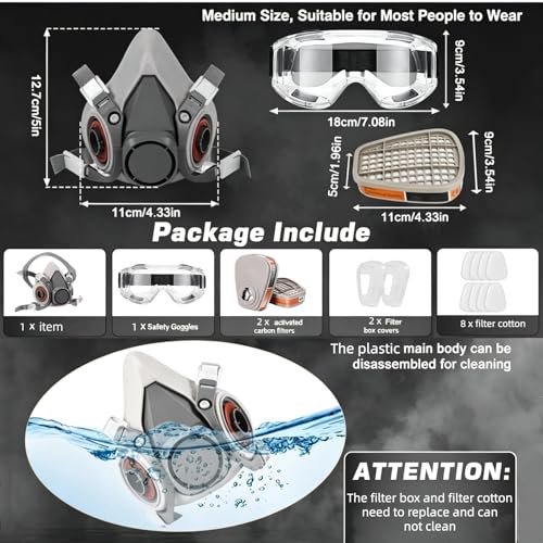 Reusable Half Face Respirator with Goggle for Paint, Epoxy Resin