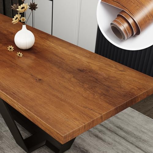 YENHOME 24x118 Brown Wood Contact Paper Peel and Stick Countertop Wrap Waterproof Natural Wood Grain Vinyl Wallpaper Removable Self Adhesive Contact Paper for Desk Furniture Cabinet Easy to Apply - color: Brown, size: 24" x 118"
