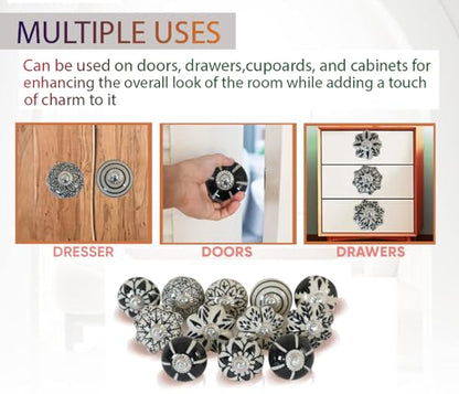 Ceramic Cabinet Knobs Set of 12, Black White Drawer Pulls - color: Black & White