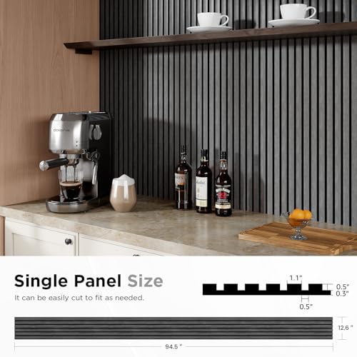 SMARTSTANDARD Wood Slat Acoustic Wall Panels 4 Pack 94"x12.6" Dark Gray - color: Dark Gray, size: 94.5" x 50.4"