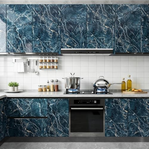 YENHOME Wide Countertop Peel and Stick Marble Wallpaper Renter Friendly - color: Blue Gold, size: 30" x 200"