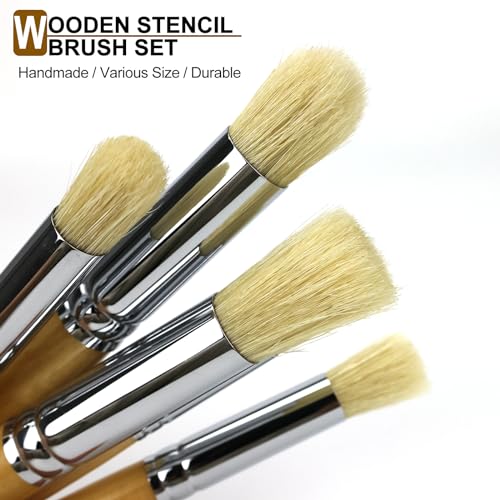 Stencil Brush Set, 6Pcs Natural Hog Bristle Stencil Brushes for Painting
