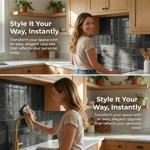 4 Sheets Charcoal Black 6"x6" Peel and Stick Subway Tile Backsplash - color: Charcoal Black, size: 4 Pcs 6" x 6" x 0.05"