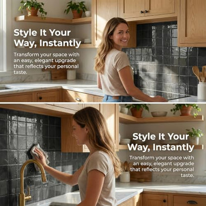 4 Sheets Charcoal Black 6"x6" Peel and Stick Subway Tile Backsplash - color: Charcoal Black, size: 4 Pcs 6" x 6" x 0.05"