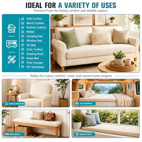 JOYWOO Thick Memory Foam Padding 72"x24"x6", Sofa Cushion & Chair Support Pad, Cut to Size Replacement for Thin Padding & DIY - size: 72x24x6"