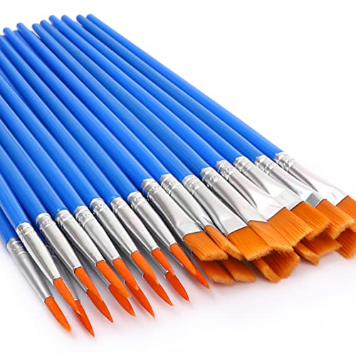 UPINS 30 Pcs Paint Brushes, Small Brush Bulk for Detail Painting - size: 6.69inch, style: Mix(15Flat +15Round)