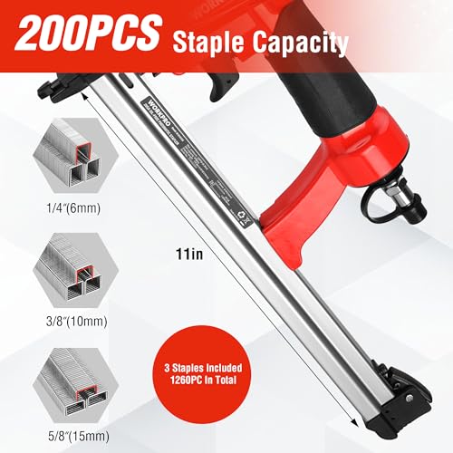 WORKPRO Pneumatic 20 Gauge Staple Gun, Oil-Free T50 Upholstery Stapler - size: 20 Gauge Oil-Free