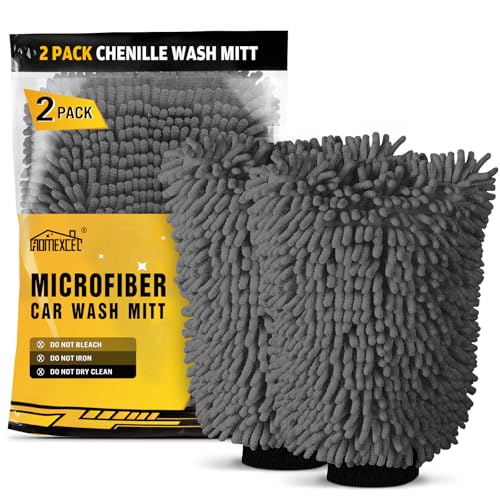 HOMEXCEL Car Wash Mitt, Microfiber Washing Glove, 10.2" x 6.7 ", 2 PK Grey - color: Grey