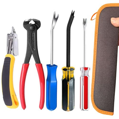 5 pcs Heavy Duty Upholstery Staple Remover Tool Set, Nail Puller Plier, Tack Lifter, Fastener Remover for Carpet,Furniture,Floor,Photo Frame,Wall with Zipper Bag - color: 5 Pcs