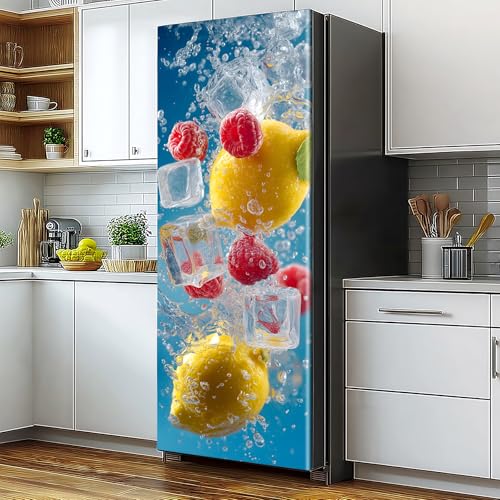 BVBOX Self-Adhesive Vinyl Refrigerator Stickers Peel and Stick Removable Wallpaper for Door Wall Furniture Wrinkle-Resistant Waterproof No Residue DIY Home Decor (Summer Fruit, 32.3"x78.7") - color: Summer Fruit