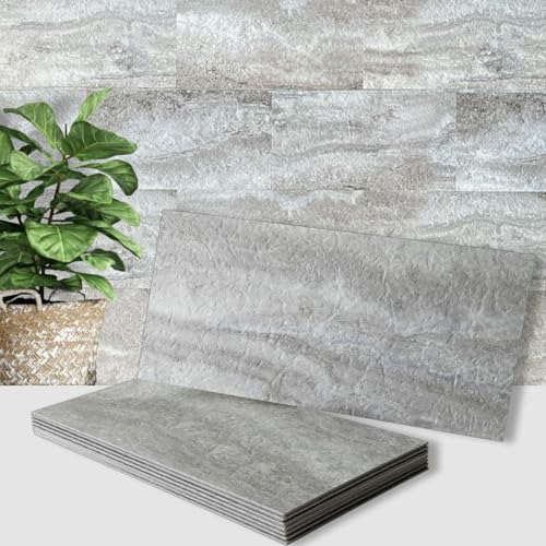 AULIGET 20-Piece Peel and Stick Backsplash Wall Tiles, 6" x 12" PVC Warm Grey Faux Stone Stick on Tiles for Backsplash Kitchen, Bathroom, Laundry Room, Camper, Fireplace - color: Warm Gray, size: 20 Sheets, 6"x12"x0.12"