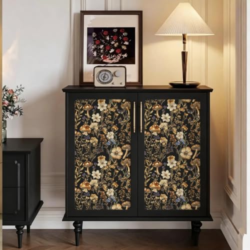 Froluya Mushroom Wallpaper Peel and Stick Dark Contact Paper 16.9” x 118.1” - color: Dark, size: 16.9" x 118.1"