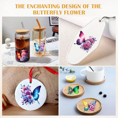 48 Sheets Rub on Transfers for Crafts and Furniture Rub on Transfer Stickers Decals for Wood,2.5 * 2.5inch (Butterfly Flower) - style: Butterfly Flower
