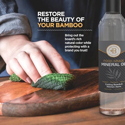 Bambüsi Food Grade Mineral Oil for Wood Cutting Board Conditioner, 16oz - size: 7.9"L x 2.3"W
