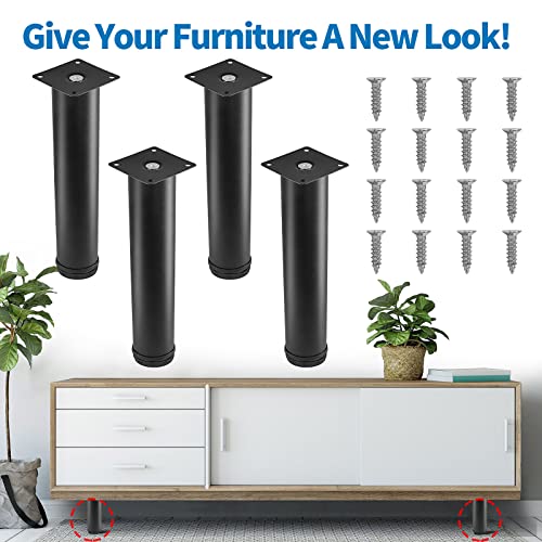 Stainless Steel Adjustable Furniture Legs 8 Inch - Black - 4pcs - color: Black, size: 8"