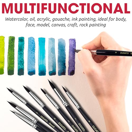 DUGATO Watercolor Brush Set 12 pc, Round, Flat, Liner & Oval Synthetic