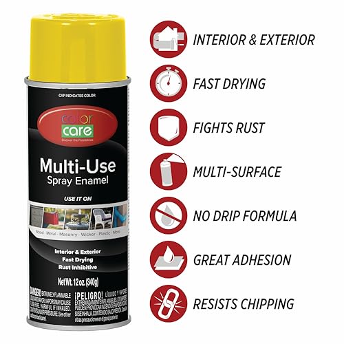 Spray Paint, 12 oz, 6-Pack (Gloss Yellow) – All-Purpose, Indoor & Outdoor, Rust Resistant, for Wood, Metal, Plastic & Masonry - color: Yellow